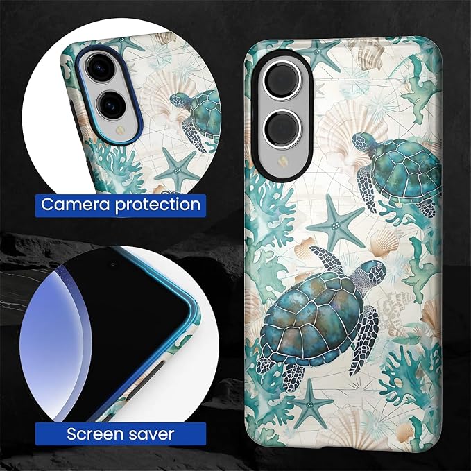 for Samsung Galaxy S25 Edge Case, HL2 Ocean Sea Turtle Nautical Map Hybrid 2 - Image 4
