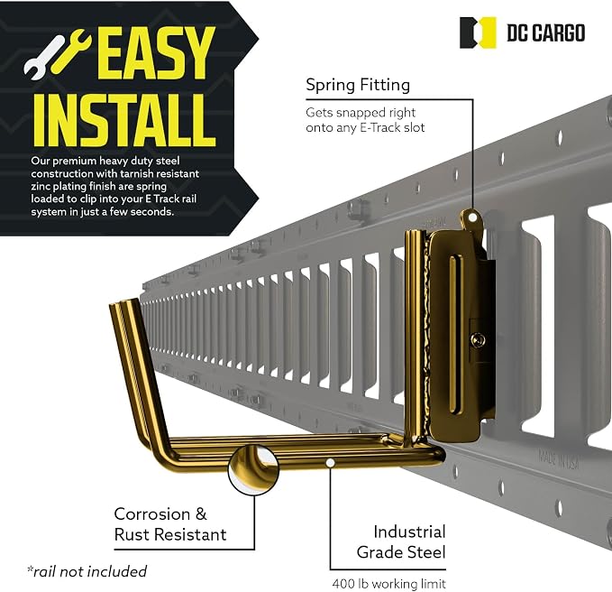 DC Cargo Mall E Track Tool Hooks 6.5” Deep – Heavy Duty Black Powder-Coated - Image 3