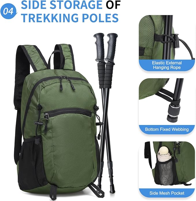 Hiking Daypack Packable, Camping Backpack Water Resistant Lightweight Polyester - Image 5