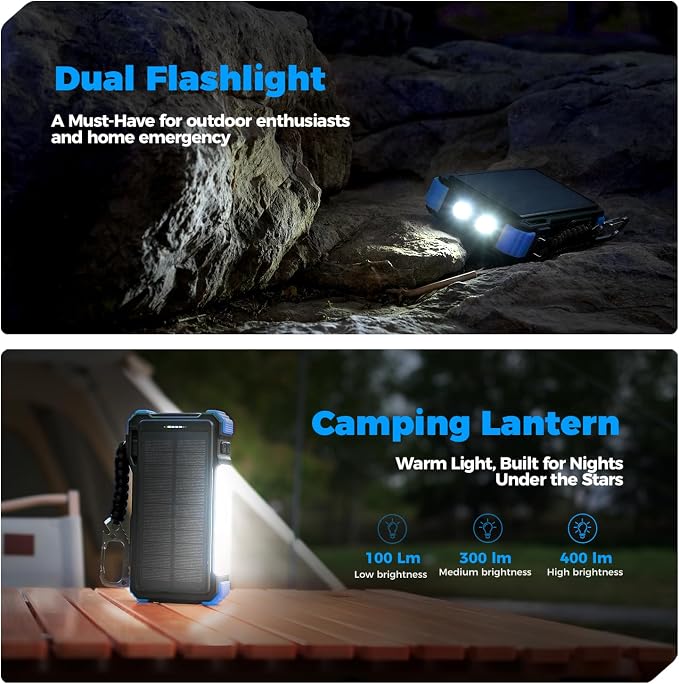 BLAVOR Solar Power Bank 20000mAh Built-in Cables, Wireless Charger - Image 5