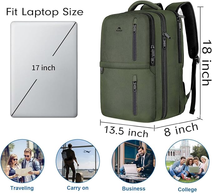 MATEIN Carry on Travel Laptop Backpack, Large Flight Approved Personal Item - Image 2