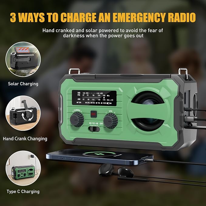 Hand Crank Emergency Radio, 10000mAh Weather Radio - Image 6