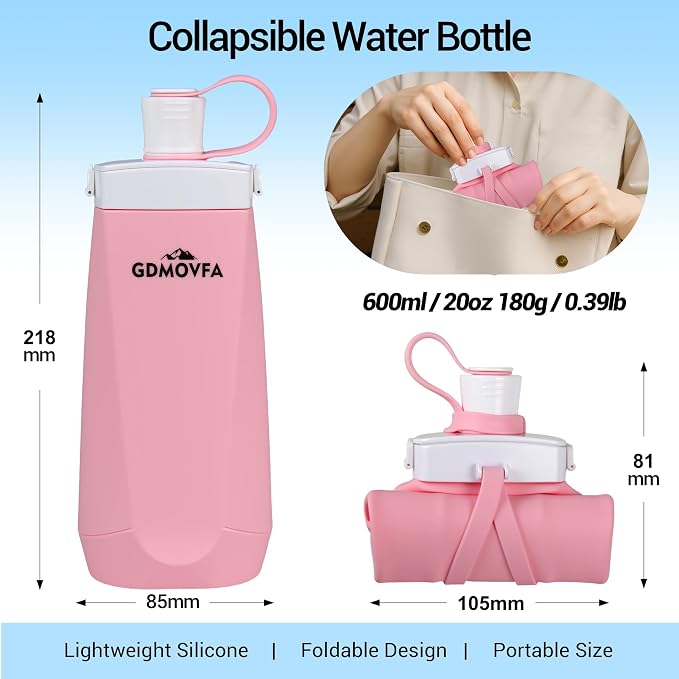 Collapsible Water Bottles, 20oz Reusable Silicone Foldable Water Bottle - Image 2