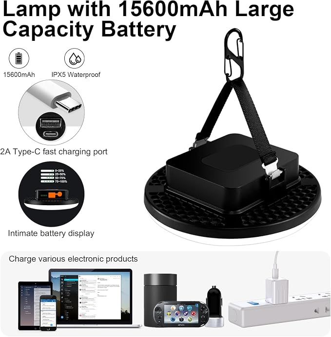 IODOO 16500mAh 60W Rechargeable Camping Light 3000LM 2700/4000/6500K LED - Image 4