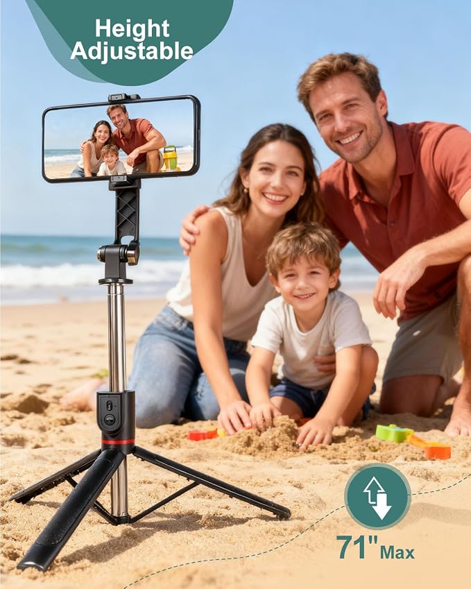 71" Phone Tripod Selfie Stick for iPhone and Android Phone, Cell Phone Tripod - Image 3