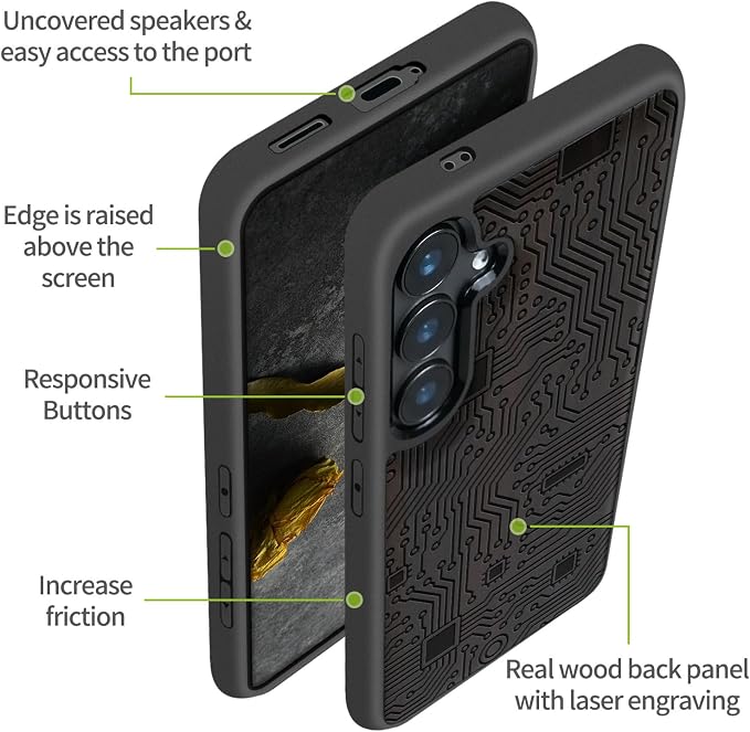 Carveit Wood Case for Galaxy S24 Plus Case Shockproof Protective Cover Unique - Image 6