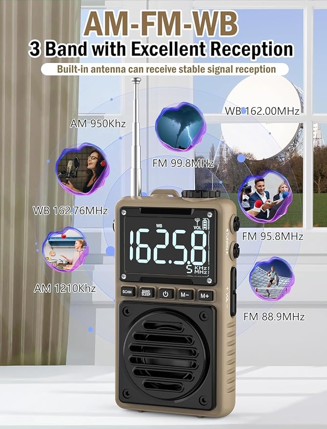 Digital AM FM Weather Band Radio 851mAh Rechargeable Portable Pocket Radio - Image 2