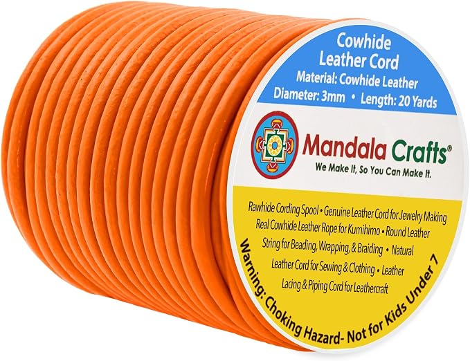 Mandala Crafts Round Genuine Orange Leather Cord by MandalaCrafts