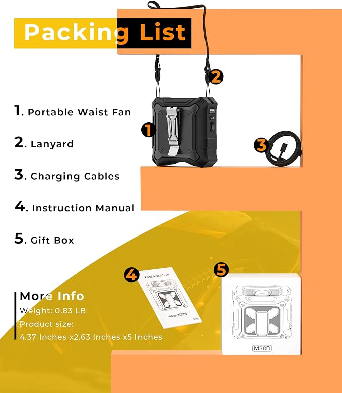 TUNISE Portable Fan with 5-Speed Settings, Dual-Sided Clip on Wearable Belt - Image 8