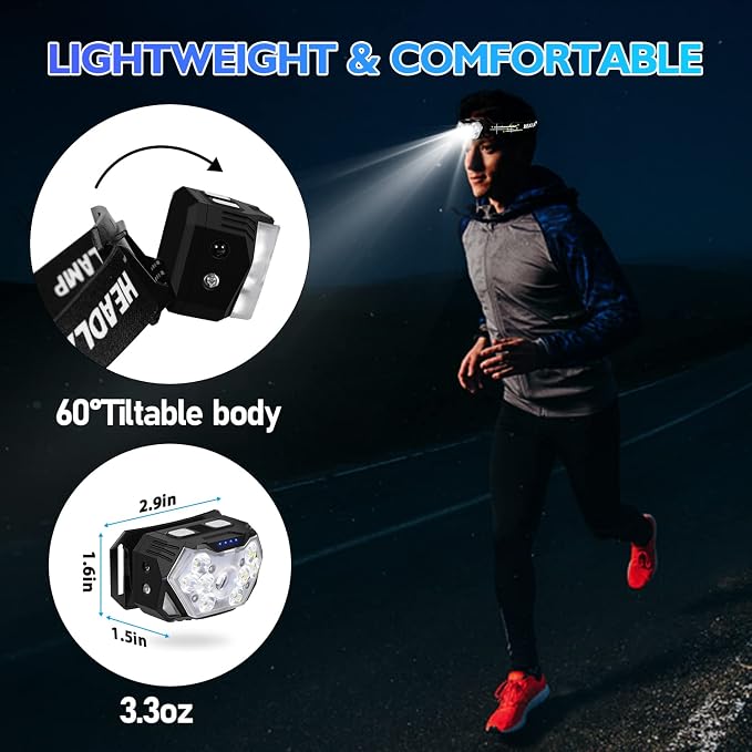 Lsnisni 9 LED Headlamp Rechargeable, 2000 Lumen Super Bright 10 Modes Motion - Image 6