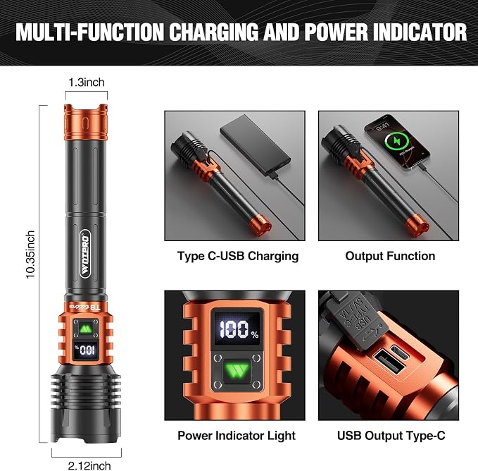 Wdtpro Rechargeable LED Flashlights High Lumens, Super Bright 90, 000LM - Image 4