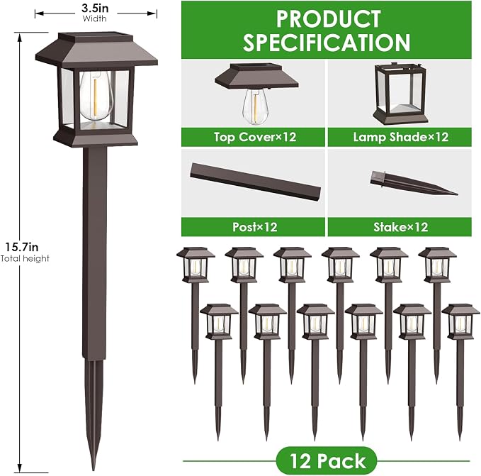 Benany Solar Outdoor Lights, 12 Pack Solar Pathway Lights Waterproof, Landscape - Image 2