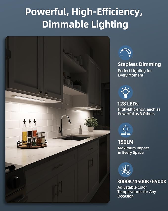 17" Under Cabinet Lights, Motion Sensor Light, Wireless Closet Lights, 3 Color - Image 2