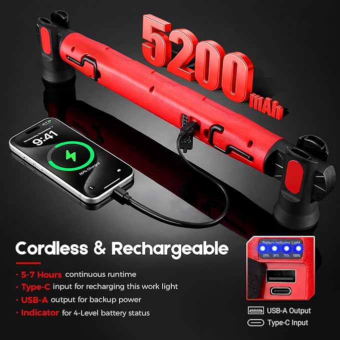 Work Light, 3000LM Ultra Bright LED Magnetic Light Bar, 5200mAh Cordless - Image 3
