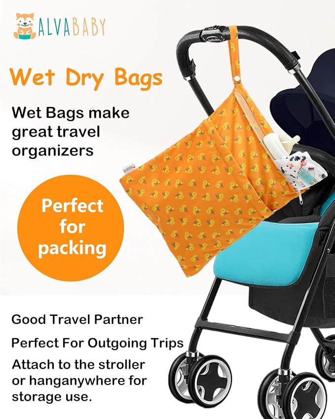 ALVABABY 3pcs Cloth Diaper Wet Dry Bags Waterproof Reusable - Image 5