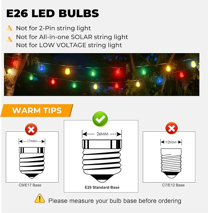 GvvooHome 15 Pack S14 Colored LED String Light Bulbs, 1W Plastic Shatterproof - Image 3