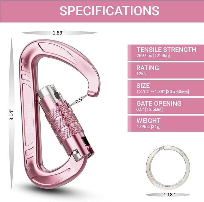 3inch Auto Locking Carabiner Clips Heavy Duty, 12KN /2697lbs Lightweight - Image 2