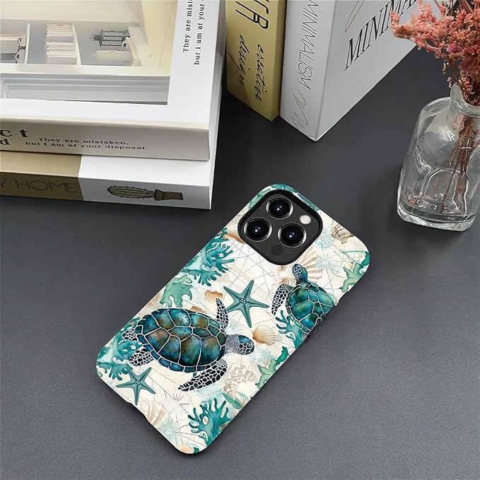 for iPhone 14 Pro Case, HH2 Ocean Sea Turtle Nautical Map Hybrid 2 Layer Hard - Image 5