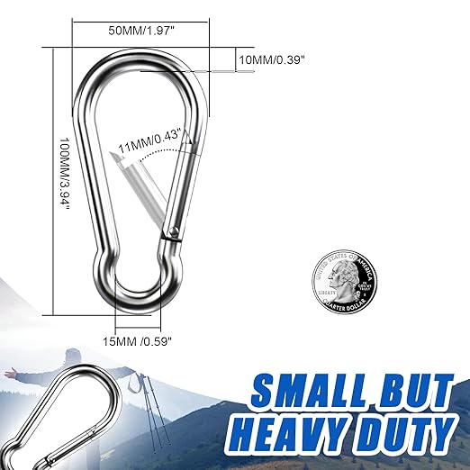 Large Carabiner Clip Hooks, 304 Stainless Steel Spring Snap Hook Fits Camping - Image 3
