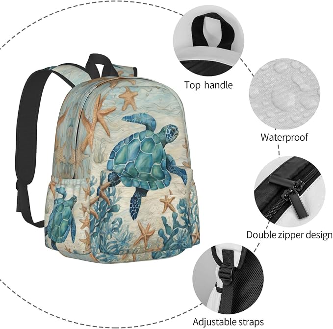 cfpolar 17 Inch Backpack Vintage Sea Turtle Starfish Laptop Bag Shoulder Bag - Image 5
