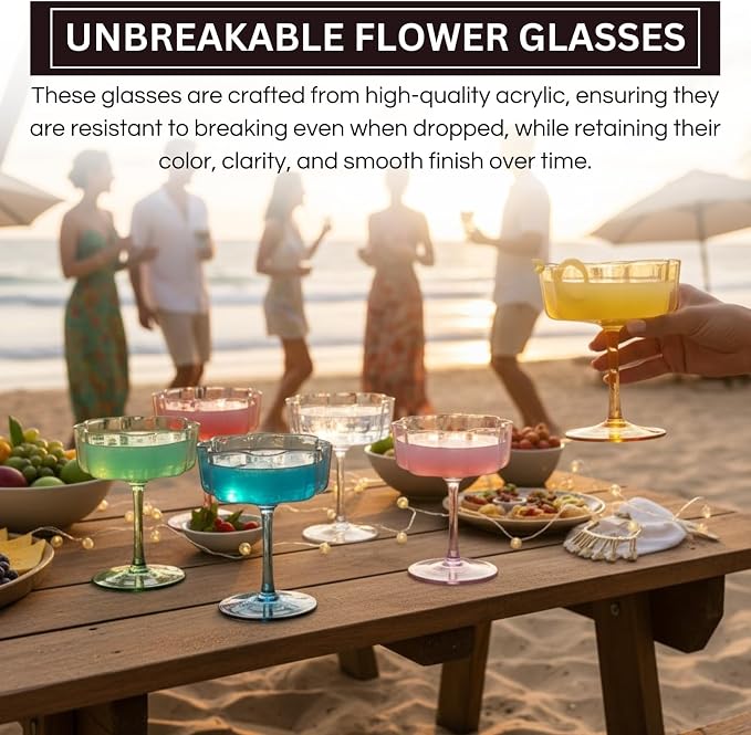 Khen Shatterproof Acrylic Flower Wavy Vintage Art Deco Martini, Champagne & - Image 3
