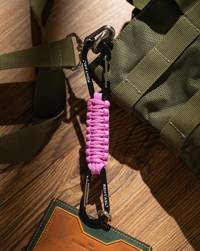 Paracord Braided Carabiner Keychain Lanyard Strap, Hanger Stroller Hook w/2 - Image 5