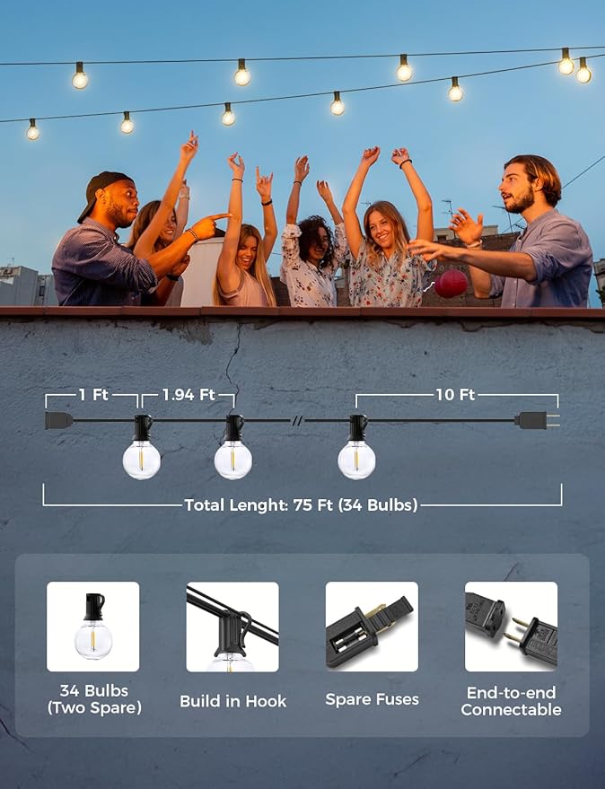 XMCOSY+ Smart Outdoor String Lights, 75Ft G40 Globe Patio Lights - Image 6