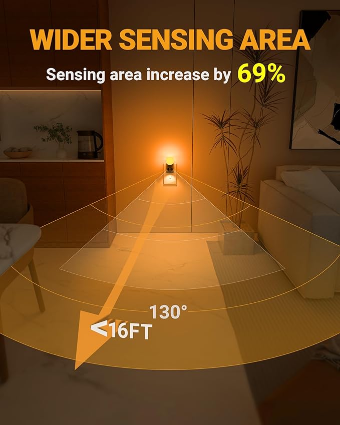Lyridz Amber Night Light with Motion Sensor, 1-150LM Dimmable Plug-in - Image 3