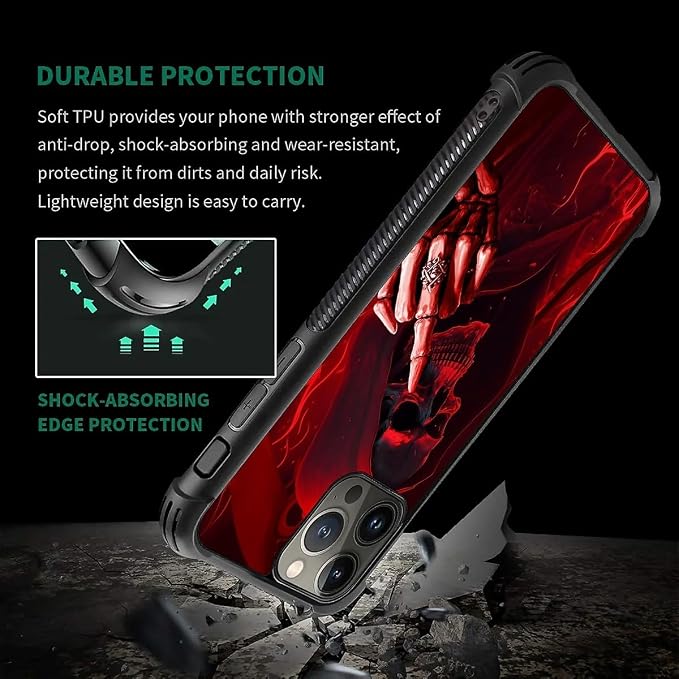 for iPhone 15 Pro Case, Gestures Funny Skull Pattern Graphic Design Girl Boy - Image 7