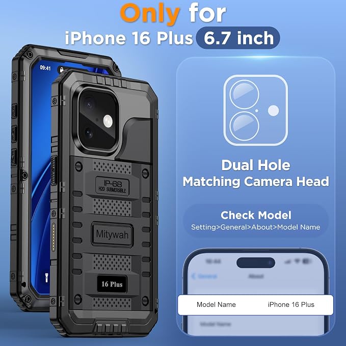 Mitywah Waterproof Case for iPhone 16 Plus, Shockproof Heavy Duty Case - Image 2