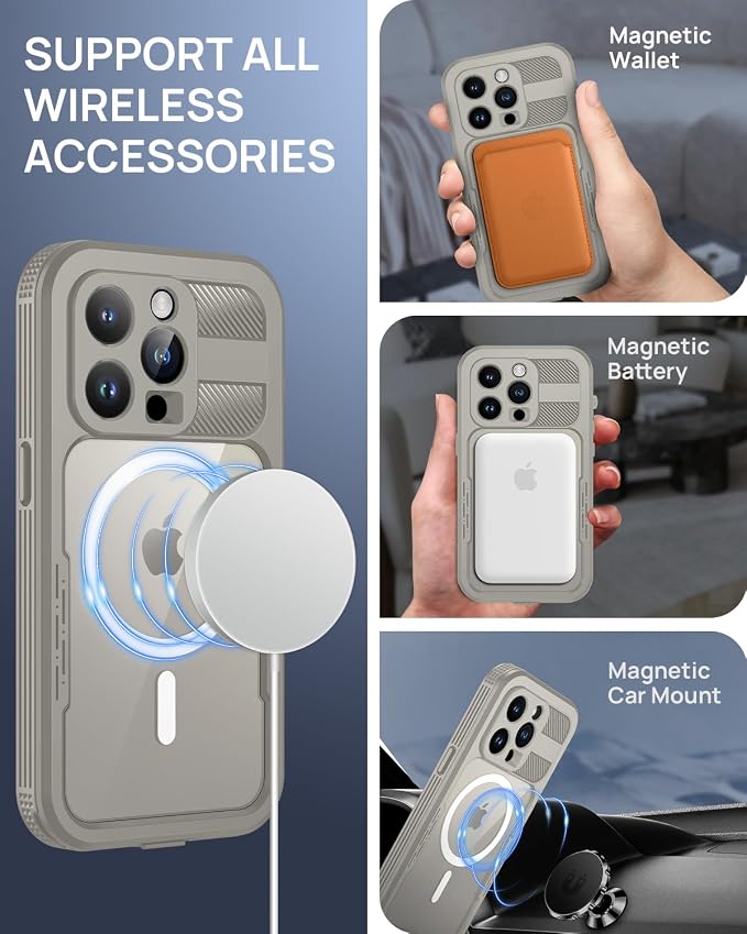 Lanhiem Magnetic for iPhone 15 Pro Max Case, IP68 Waterproof Dustproof Case - Image 7