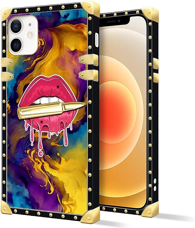 Compatible with iPhone 11 Case, Cool Corlorful Lip Marble Luxury Golden - Image 2