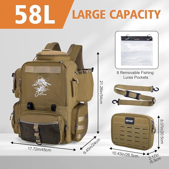 Goture Fishing Backpack, 58L 900D Water-Resistant Insulated Tackle Backpack - Image 5