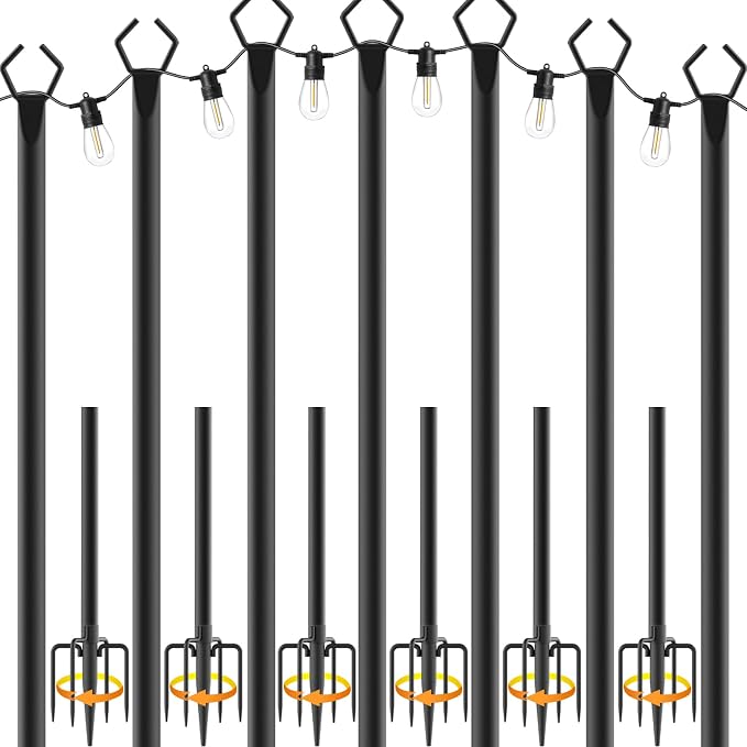 NUERPO 7 Pack String Light Poles, Metal Poles by NUERPO