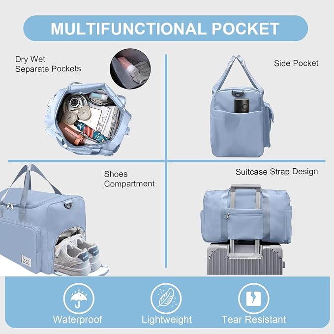Suruid Gym Bag for Women Men, Travel Duffle Bag Large Capacity Carry On - Image 3