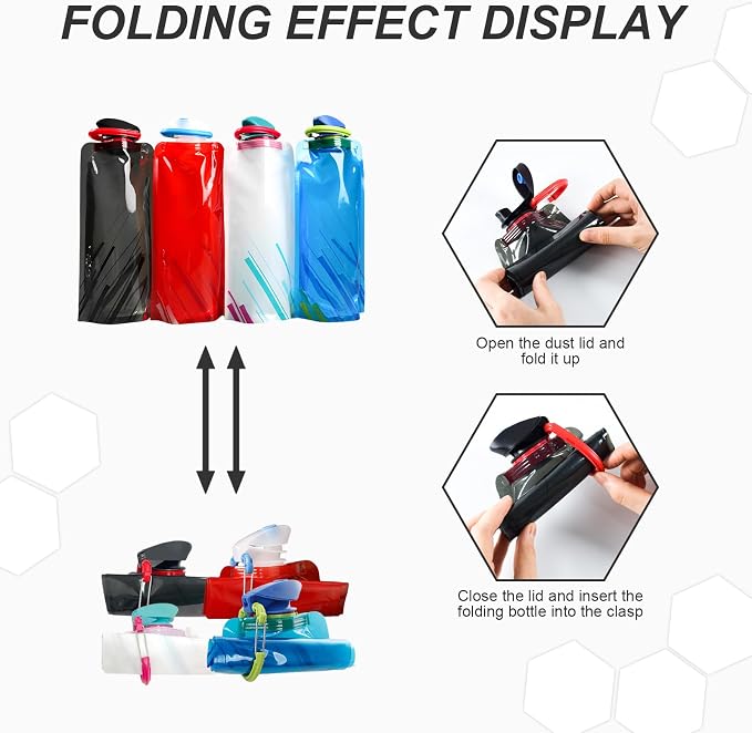 4 Pack 700 ml Collapsible Water Bottle, Portable Leakproof Bag - Image 3