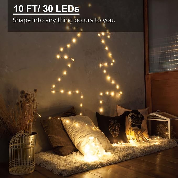 3 Pack Rechargeable Fairy Lights 10ft 30 LED, 4 Modes Battery Copper Wire - Image 3