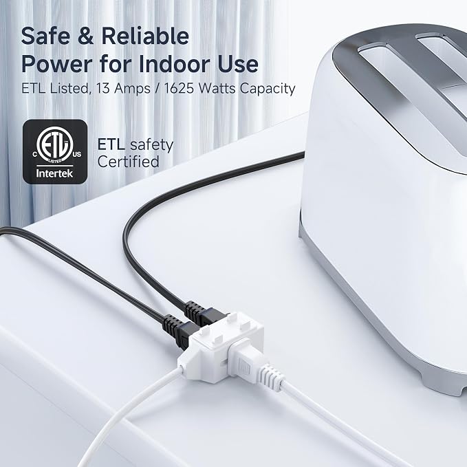 Cable Matters 2-Pack 16 AWG 2 Prong Short Extension Cord 3 ft, 13A 3-Outlet - Image 4