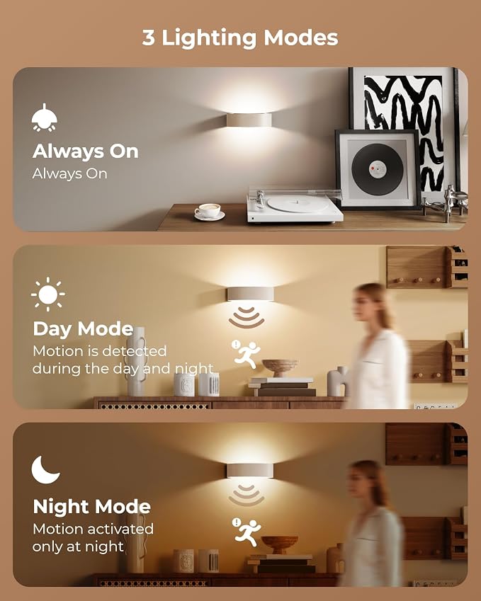 Motion Sensor Wall Light, 5000mAh Rechargeable Battery Operated Wall Sconces - Image 5