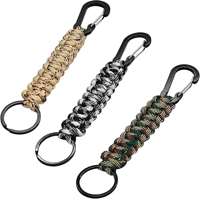 3PCS Paracord Keychain with Carabiner Clip, Braided Rope Key Chain Lanyard by AUXBC