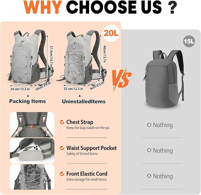 25L Hiking Backpack with Rain Cover Lightweight Hiking Daypack - Image 5