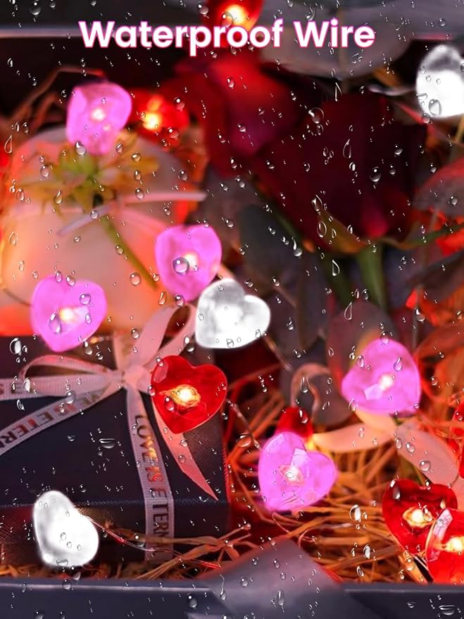 Red Pink White Heart Fairy Lights Battery Operated - Image 4
