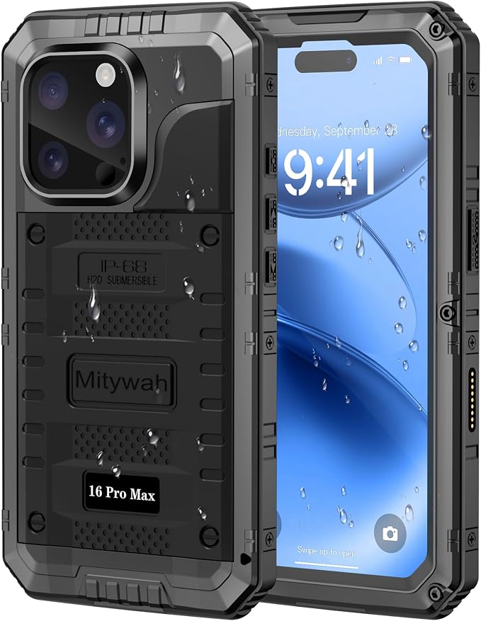 Mitywah Waterproof Case for iPhone 16 Pro Max, Heavy Duty Metal Cover by Mitywah