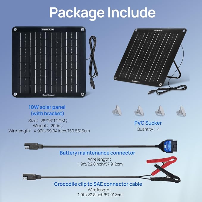 ECO-WORTHY Upgraded OBDII 10W Solar Battery Trickle Charger Maintainer 12V - Image 8