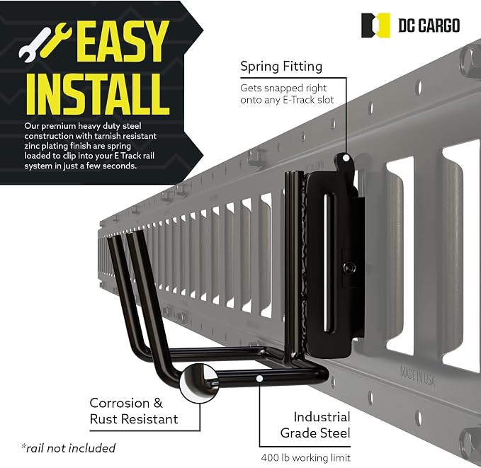DC Cargo Mall Dual Arm Tool Hook Hanger E Track Accessories 3" Deep - Image 3