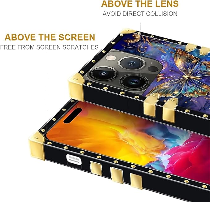Compatible with iPhone 15 Pro Case, Glistening Golden Butterfly Vibrant Purple - Image 7