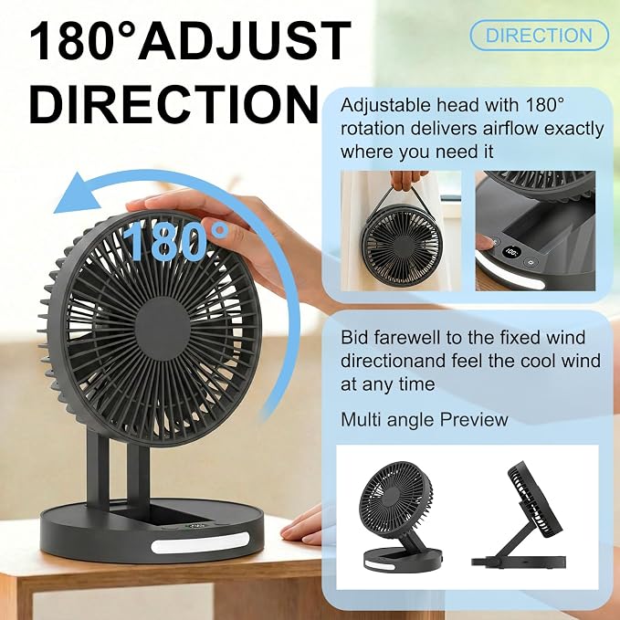 Qoqooice Portable Fan, 3600 mAh Rechargeable Battery Operated Fan - Image 3
