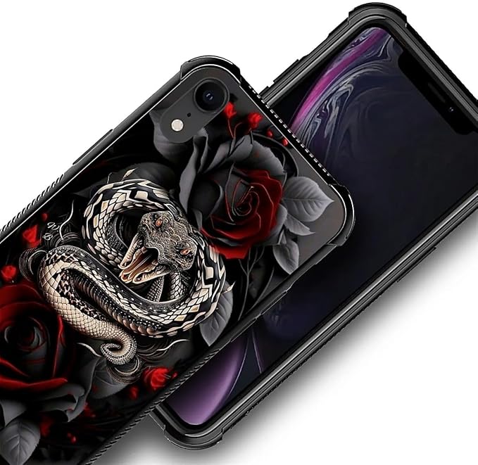 for iPhone XR Case, Entwined Rose Snake Pattern Graphic Design Girl Boy Soft - Image 6