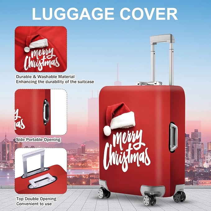 ANNA QUEEN Merry Christmas Luggage Cover, Santa Hat Holiday Design Suitcase - Image 3
