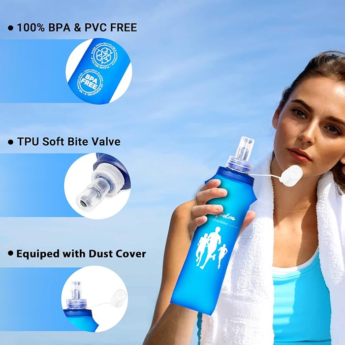 Qidoe 2 Pack Running Vest Soft Flask, 17oz/500ml BPA-Free TPU Collapsible Soft - Image 2